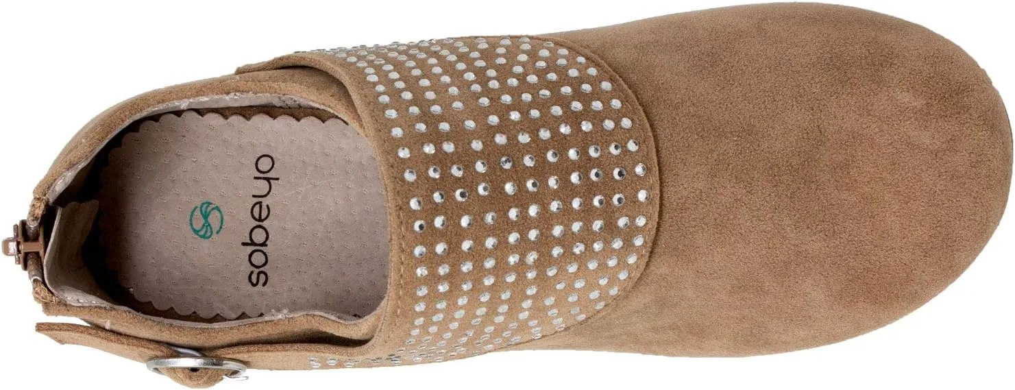 SOBEYO Girls Ankle Booties Rhinestone Crystal Accent Block Heel Boots for Kids