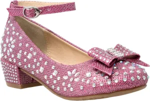 SOBEYO Girl's Dress Shoes Glitter Rhinestone Bow Accent Mary Jane Kids Pumps