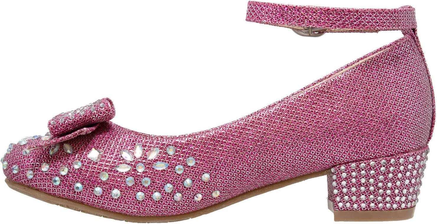 SOBEYO Girl's Dress Shoes Glitter Rhinestone Bow Accent Mary Jane Kids Pumps