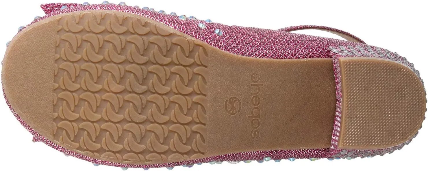 SOBEYO Girl's Dress Shoes Glitter Rhinestone Bow Accent Mary Jane Kids Pumps