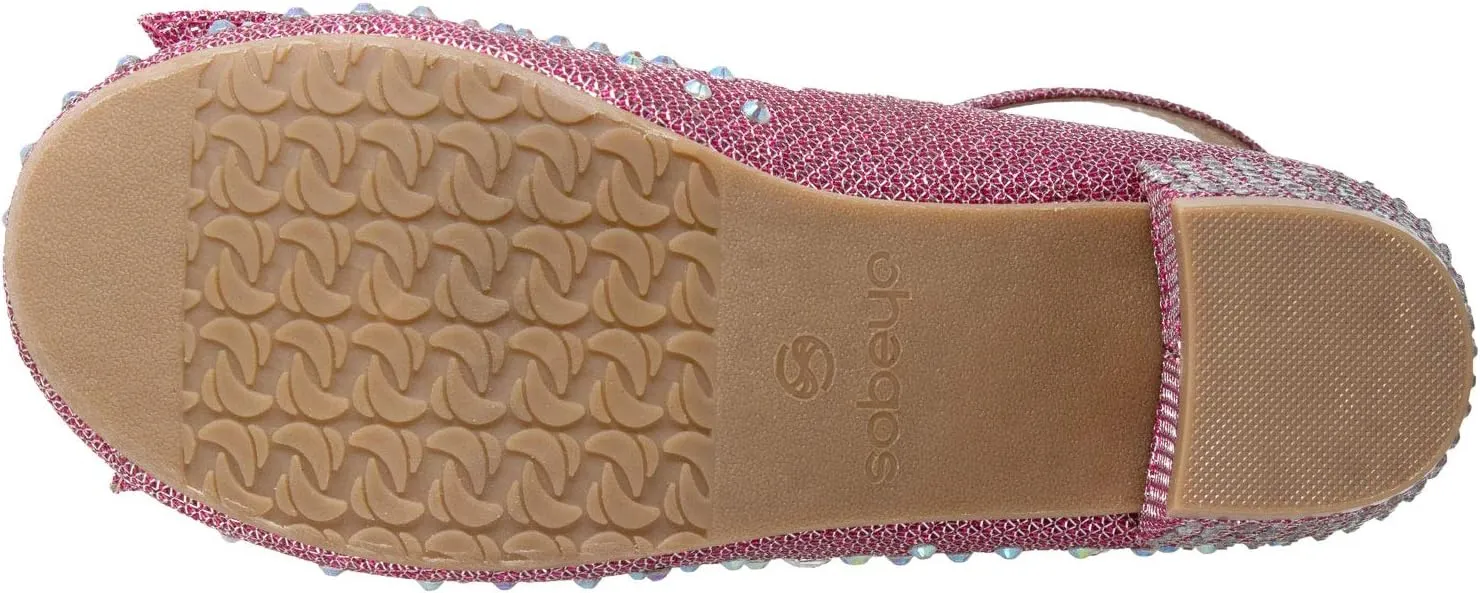 SOBEYO Girl's Dress Shoes Glitter Rhinestone Bow Accent Mary Jane Kids Pumps