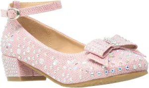 SOBEYO Girl's Dress Shoes Glitter Rhinestone Bow Accent Mary Jane Kids Pumps
