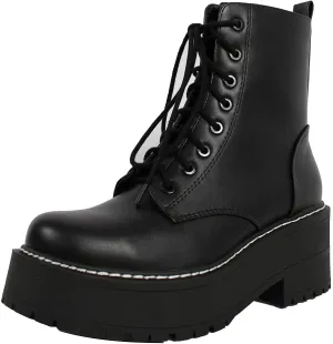 Soda Women's Lace Up Combat High Platform Ankle Boot
