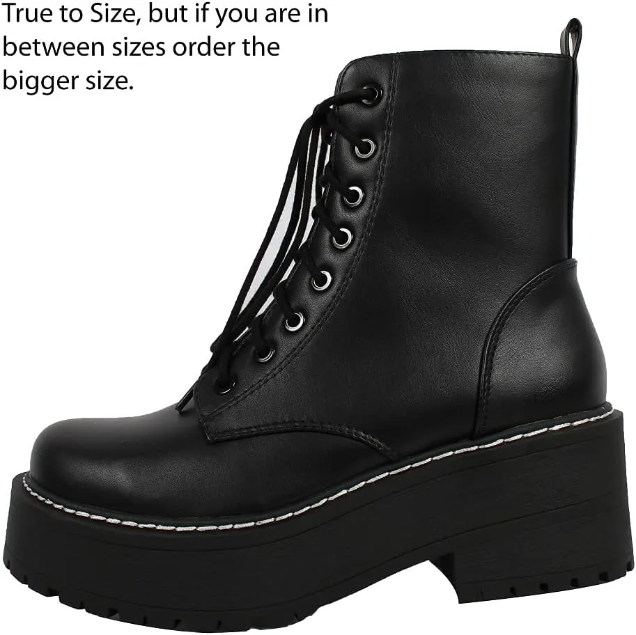 Soda Women's Lace Up Combat High Platform Ankle Boot