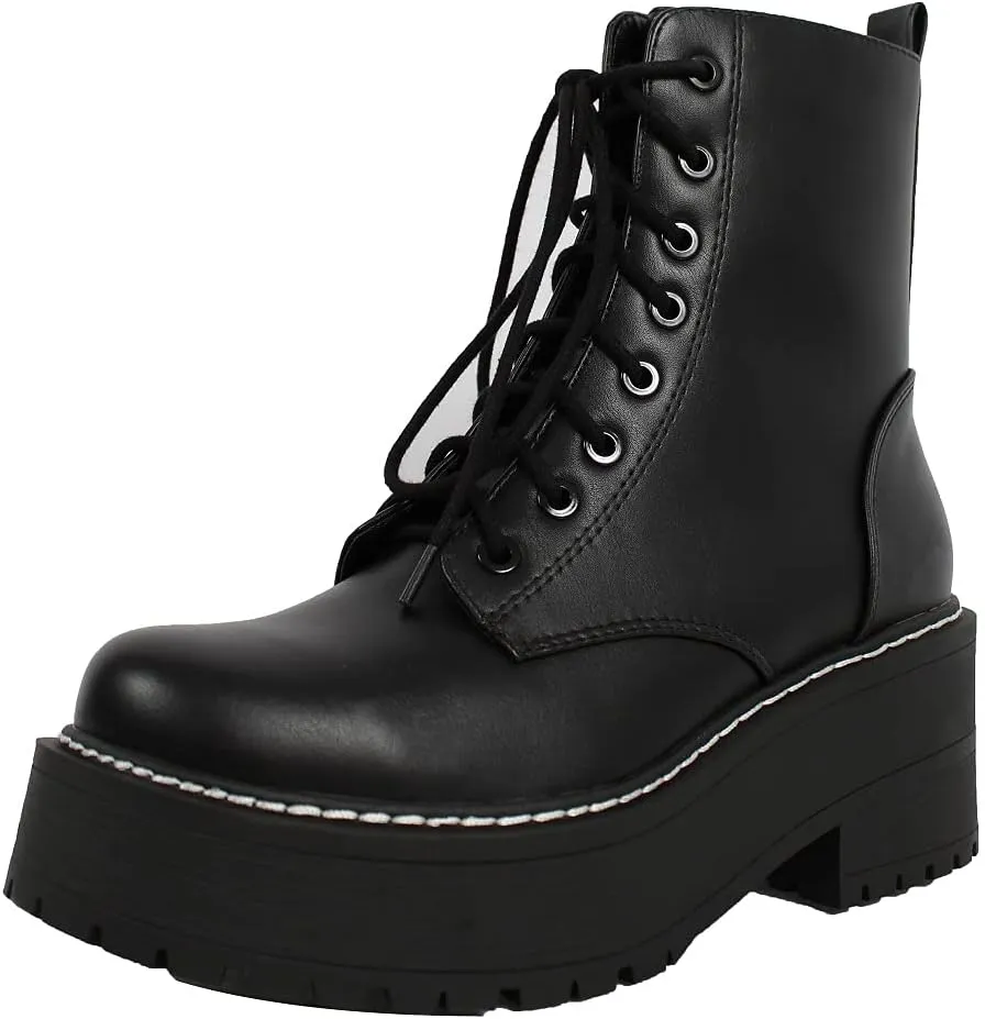 Soda Women's Lace Up Combat High Platform Ankle Boot