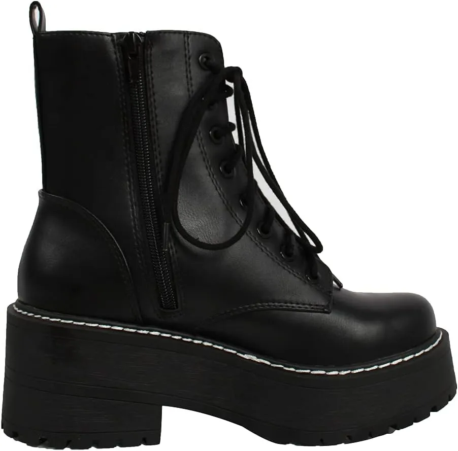 Soda Women's Lace Up Combat High Platform Ankle Boot