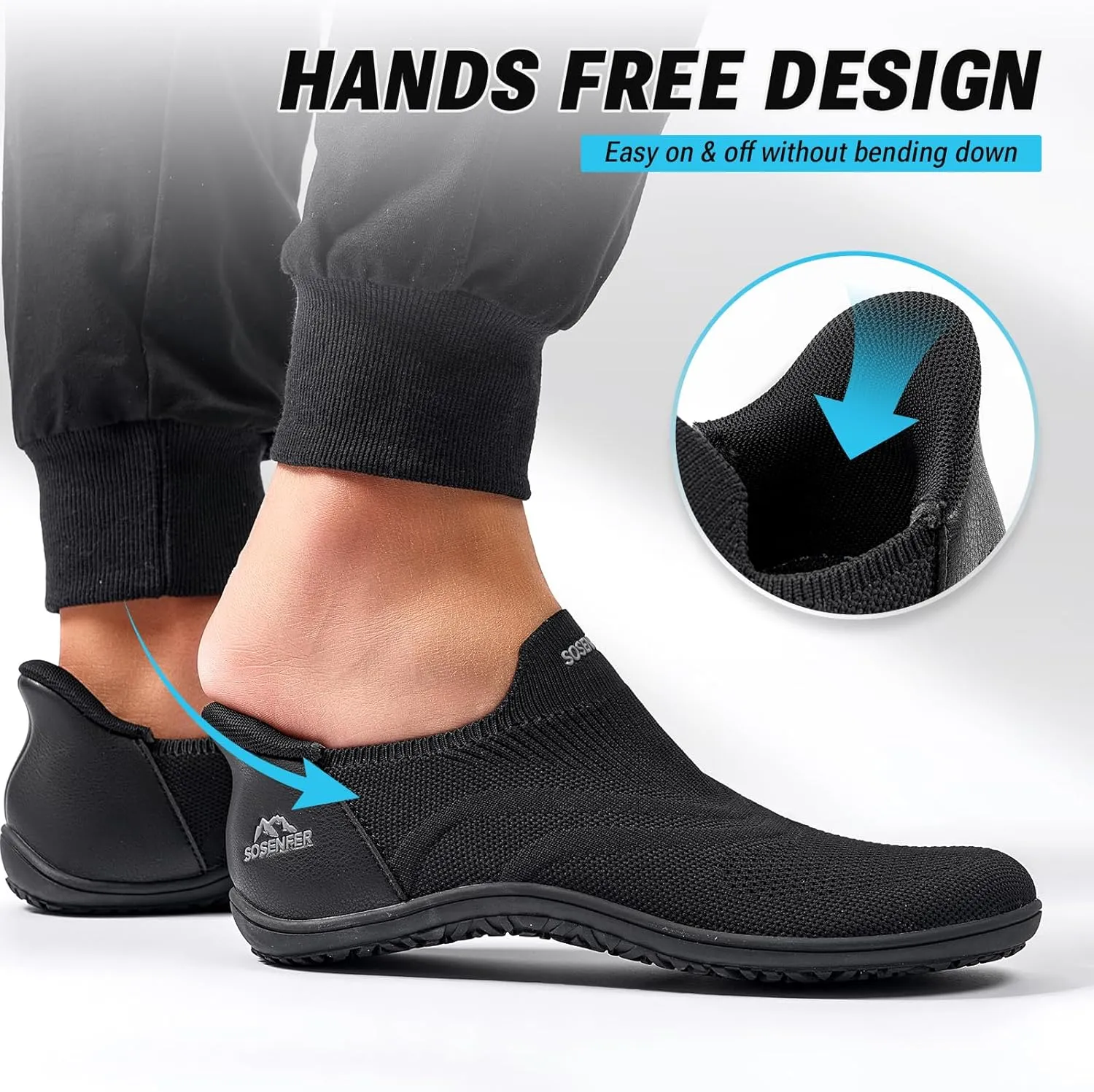 Sosenfer Women Slip On Barefoot Shoes Men Wide Minimalist Barefoot Sneakers Hands Free Workout Zero Drop Sole Walking Shoes for Unisex