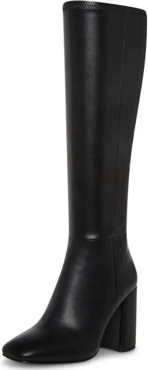 SOVANYOU Women's Faux Leather Tall Boots Fashion Square Toe Chunky Heel Knee High Boots with Side Zip