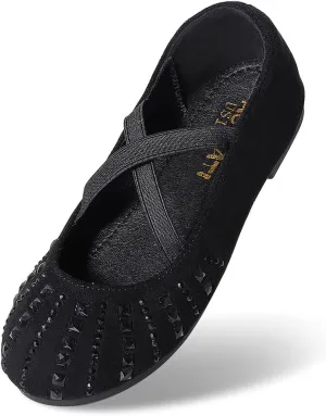 Sparkly Mary Jane Flats for Girls - Non-Slip Ballet Shoes with Rhinestones | Toddler Dress Shoes for Weddings, Parties, School (Breathable & Comfortable)