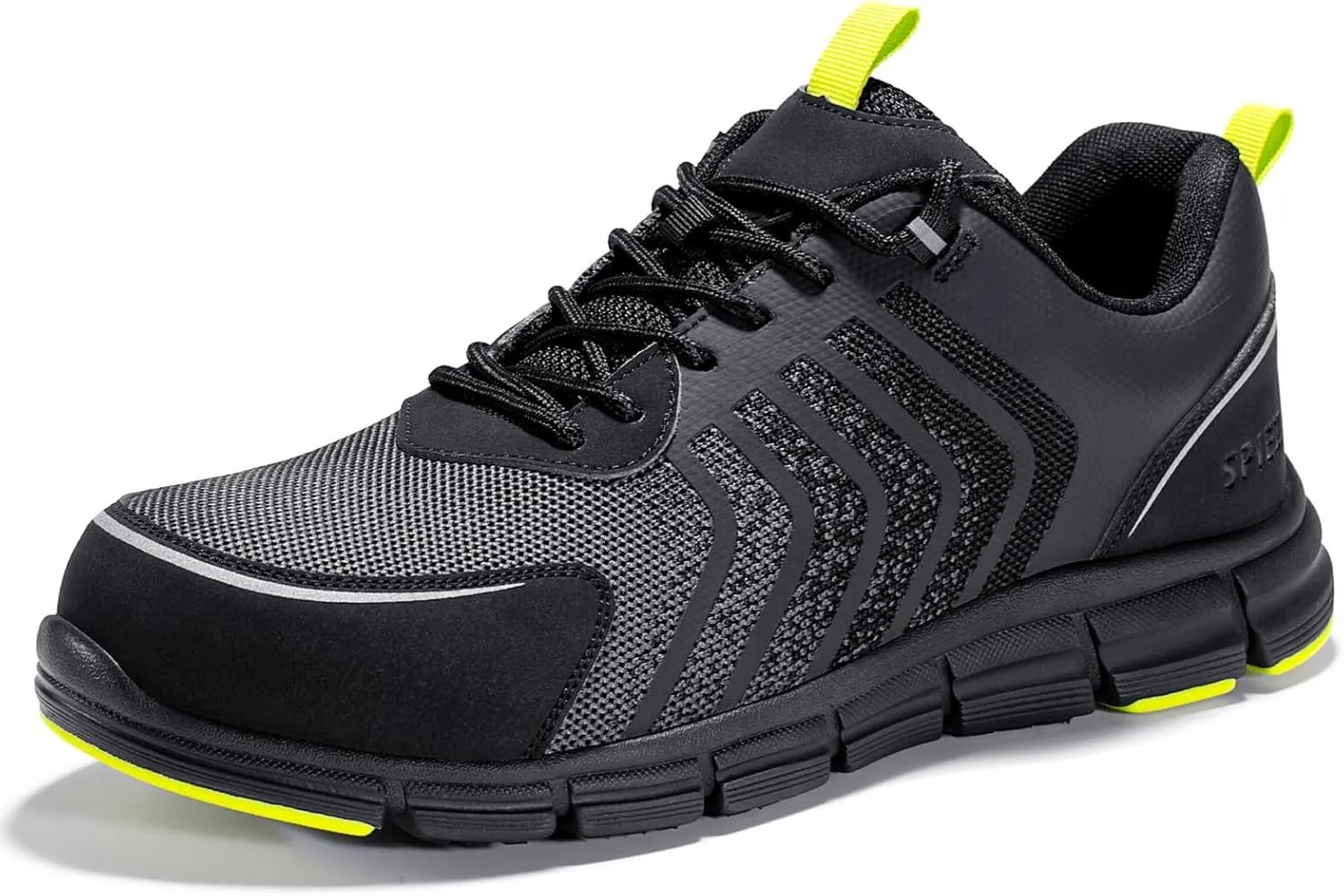 SPIEZ Men's Safety Shoes, Composite Toe, Non-Slip, Puncture-Proof, Lightweight & Breathable Work Sneakers, Black (US 7.5-12)