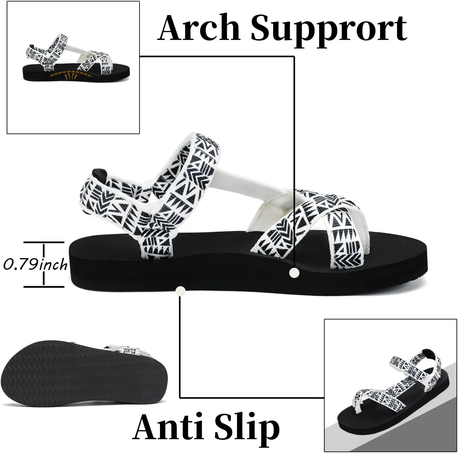 Sport Walking Water Sandals for Women with Arch Support & Adjustable Straps Platform Sandals Women Height Increase