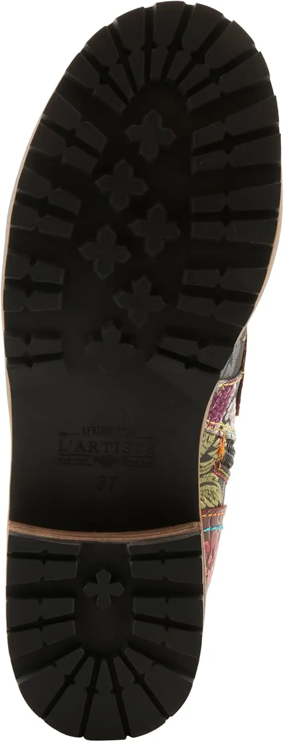Spring Step L'Artiste Fantastic Booties for Women - Floral Hand Painted Womens Ankle Boots Low Heel - Everyday Wear Leather and Textile Western Booties