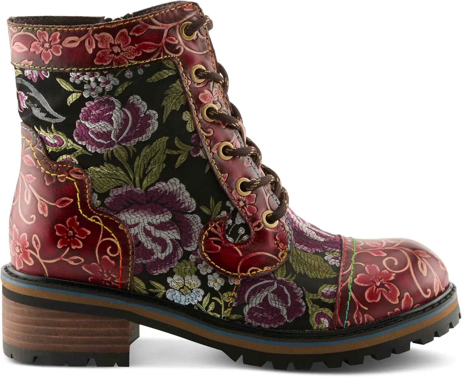 Spring Step L'Artiste Fantastic Booties for Women - Floral Hand Painted Womens Ankle Boots Low Heel - Everyday Wear Leather and Textile Western Booties