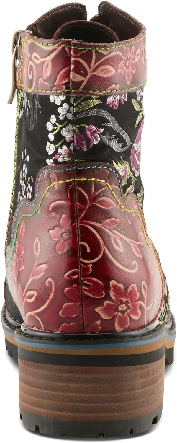 Spring Step L'Artiste Fantastic Booties for Women - Floral Hand Painted Womens Ankle Boots Low Heel - Everyday Wear Leather and Textile Western Booties
