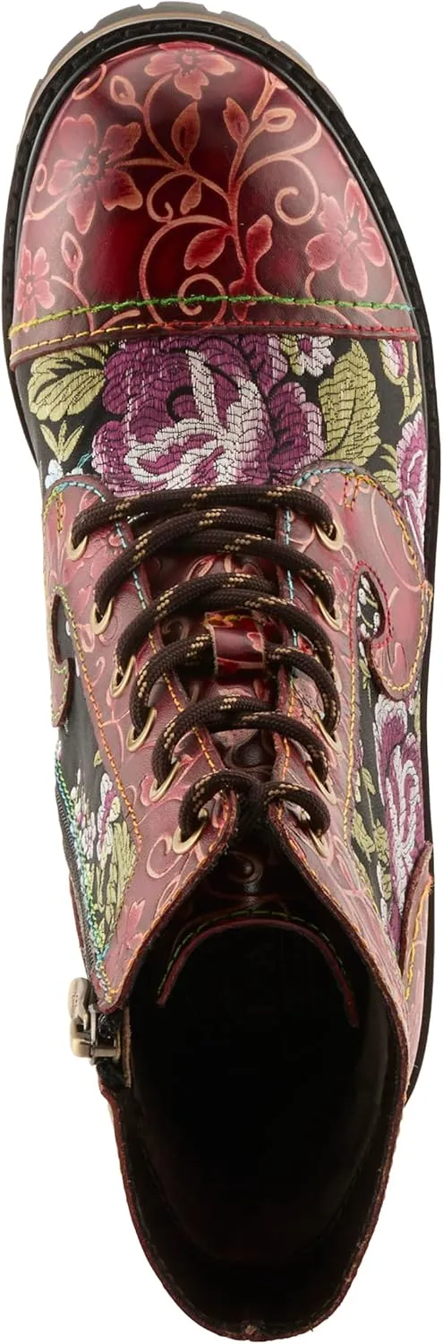 Spring Step L'Artiste Fantastic Booties for Women - Floral Hand Painted Womens Ankle Boots Low Heel - Everyday Wear Leather and Textile Western Booties