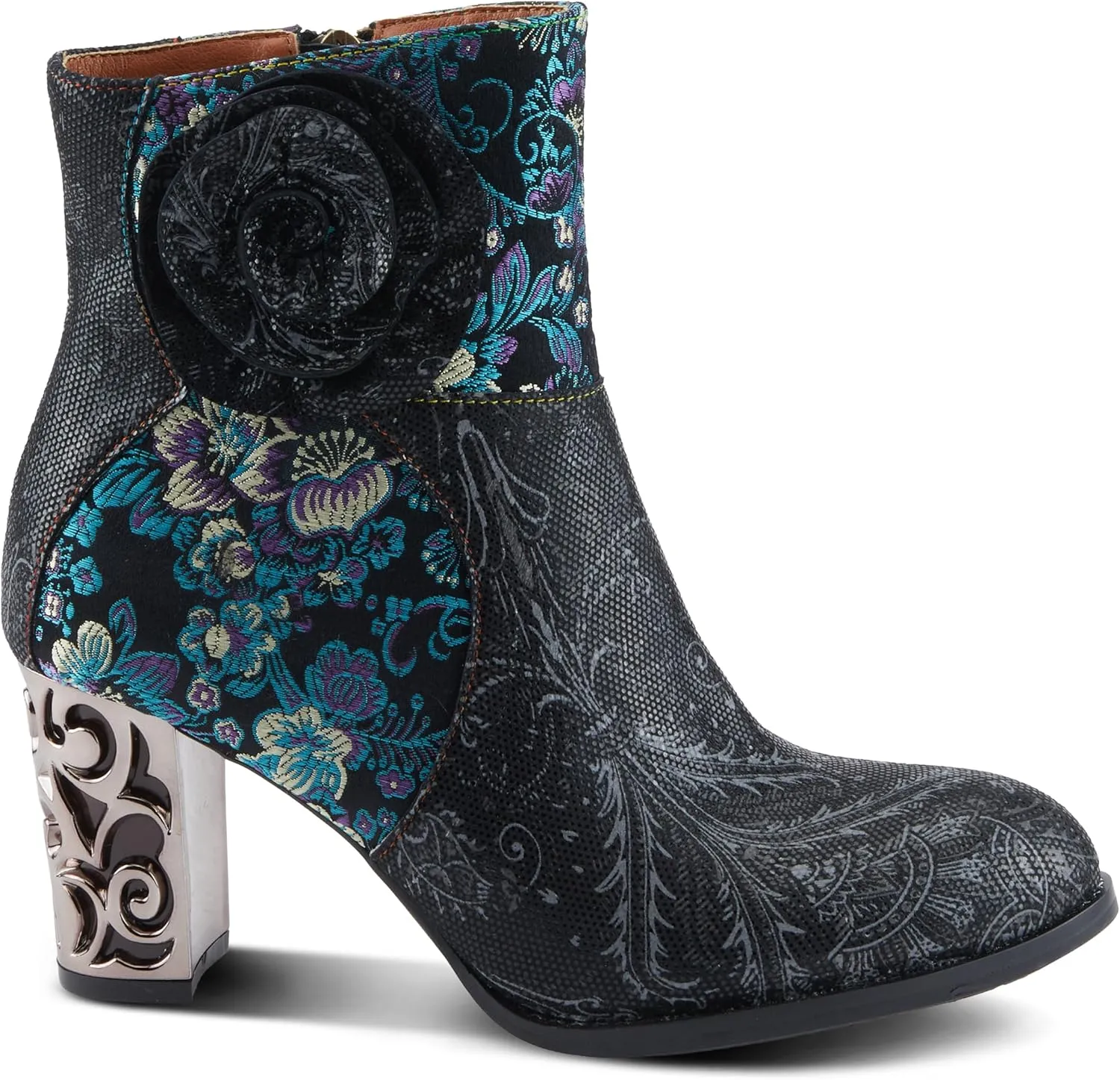 Spring Step L'Artiste Monet Women's Floral Embroidered Bootie - Artful Elegance, Decorative Accents, Artistic Ankle Boots
