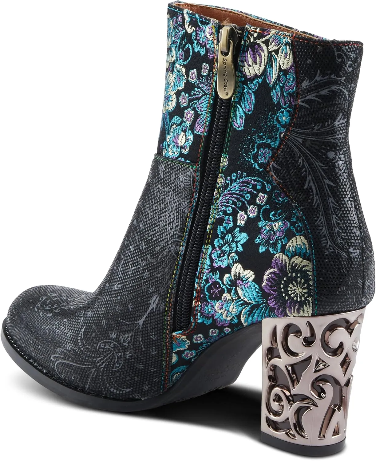 Spring Step L'Artiste Monet Women's Floral Embroidered Bootie - Artful Elegance, Decorative Accents, Artistic Ankle Boots