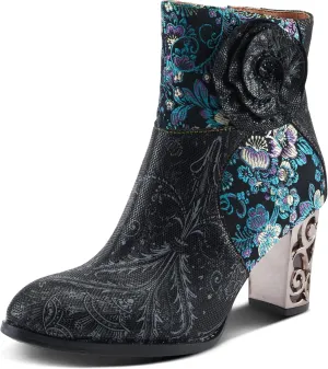 Spring Step L'Artiste Monet Women's Floral Embroidered Bootie - Artful Elegance, Decorative Accents, Artistic Ankle Boots