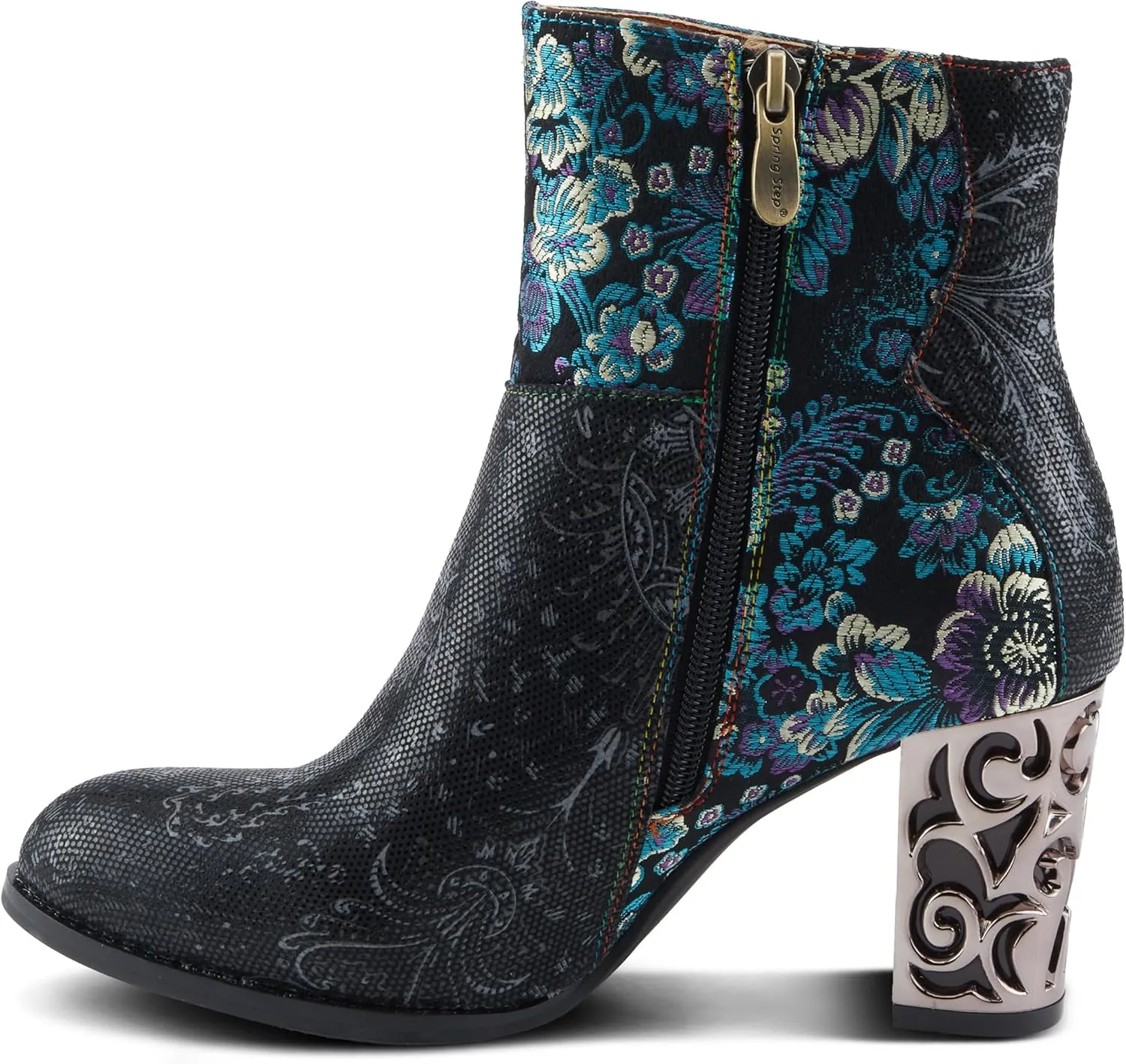 Spring Step L'Artiste Monet Women's Floral Embroidered Bootie - Artful Elegance, Decorative Accents, Artistic Ankle Boots