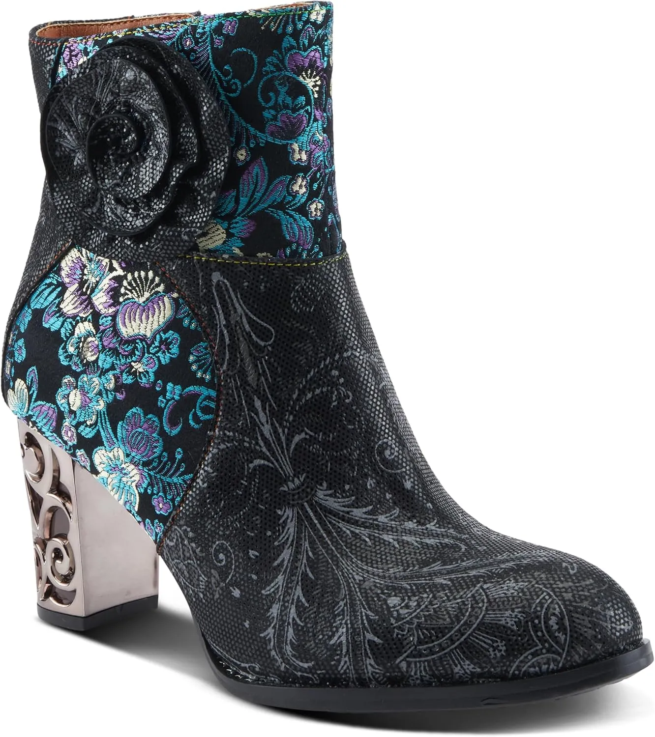 Spring Step L'Artiste Monet Women's Floral Embroidered Bootie - Artful Elegance, Decorative Accents, Artistic Ankle Boots