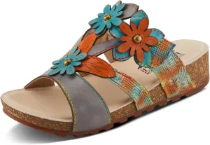 Spring Step L'Artiste Women's LAVONDA - Hand-Painted Floral Sandals with Padded Footbed
