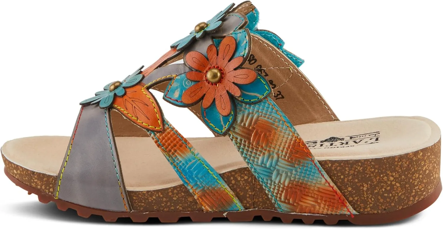 Spring Step L'Artiste Women's LAVONDA - Hand-Painted Floral Sandals with Padded Footbed