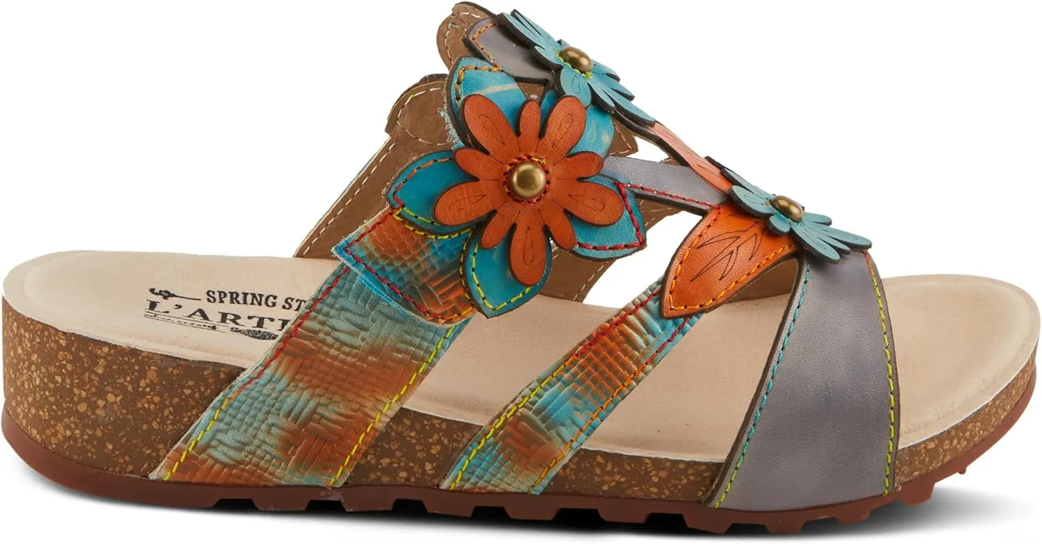 Spring Step L'Artiste Women's LAVONDA - Hand-Painted Floral Sandals with Padded Footbed