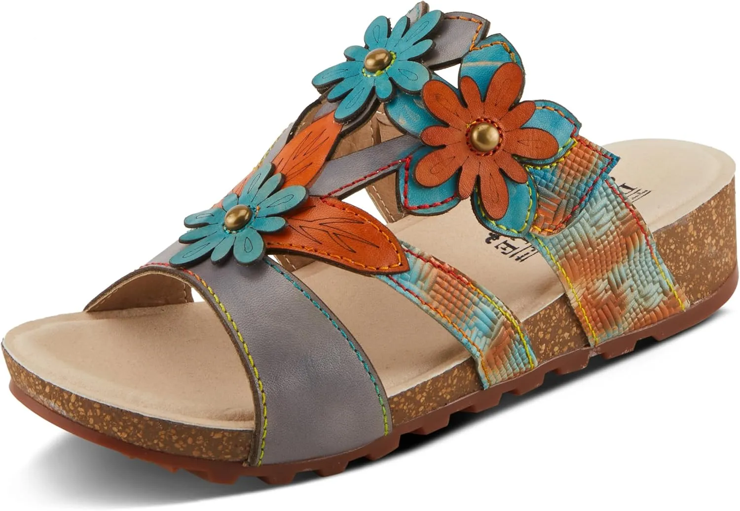Spring Step L'Artiste Women's LAVONDA - Hand-Painted Floral Sandals with Padded Footbed