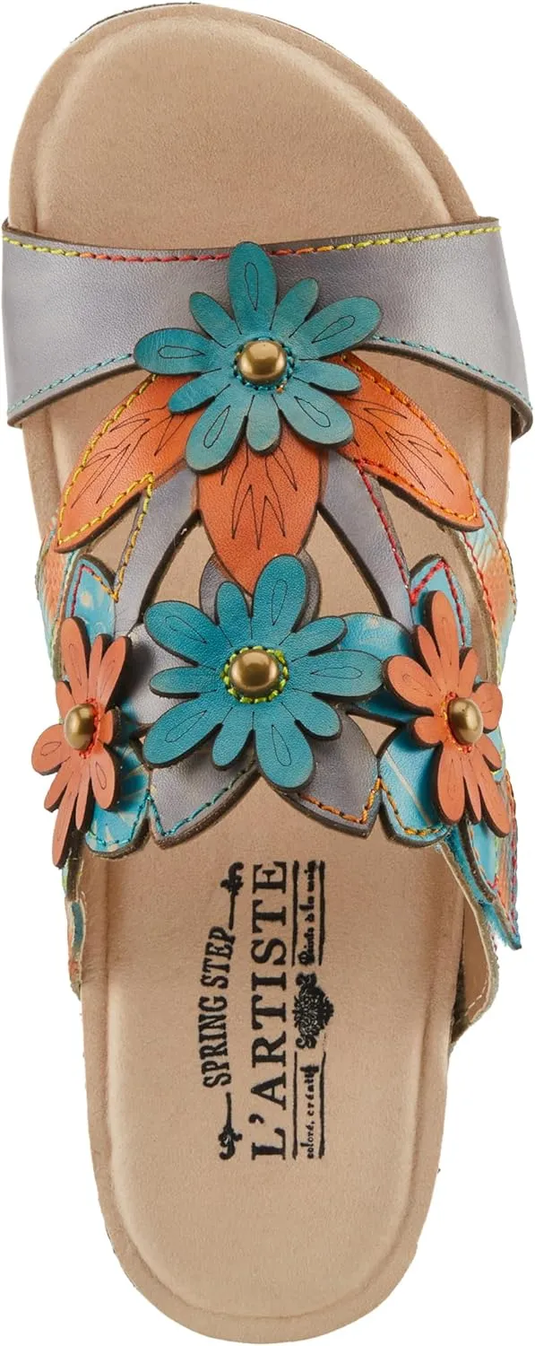 Spring Step L'Artiste Women's LAVONDA - Hand-Painted Floral Sandals with Padded Footbed