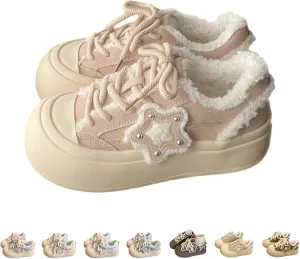 Star Shoes Walking Sneakers for Women Chunky Whimsical Stars Trendy Playful Premium Fabric Anti-Collision Toe Comfort Insole Non-Slip Sole 7 Colors US4-8