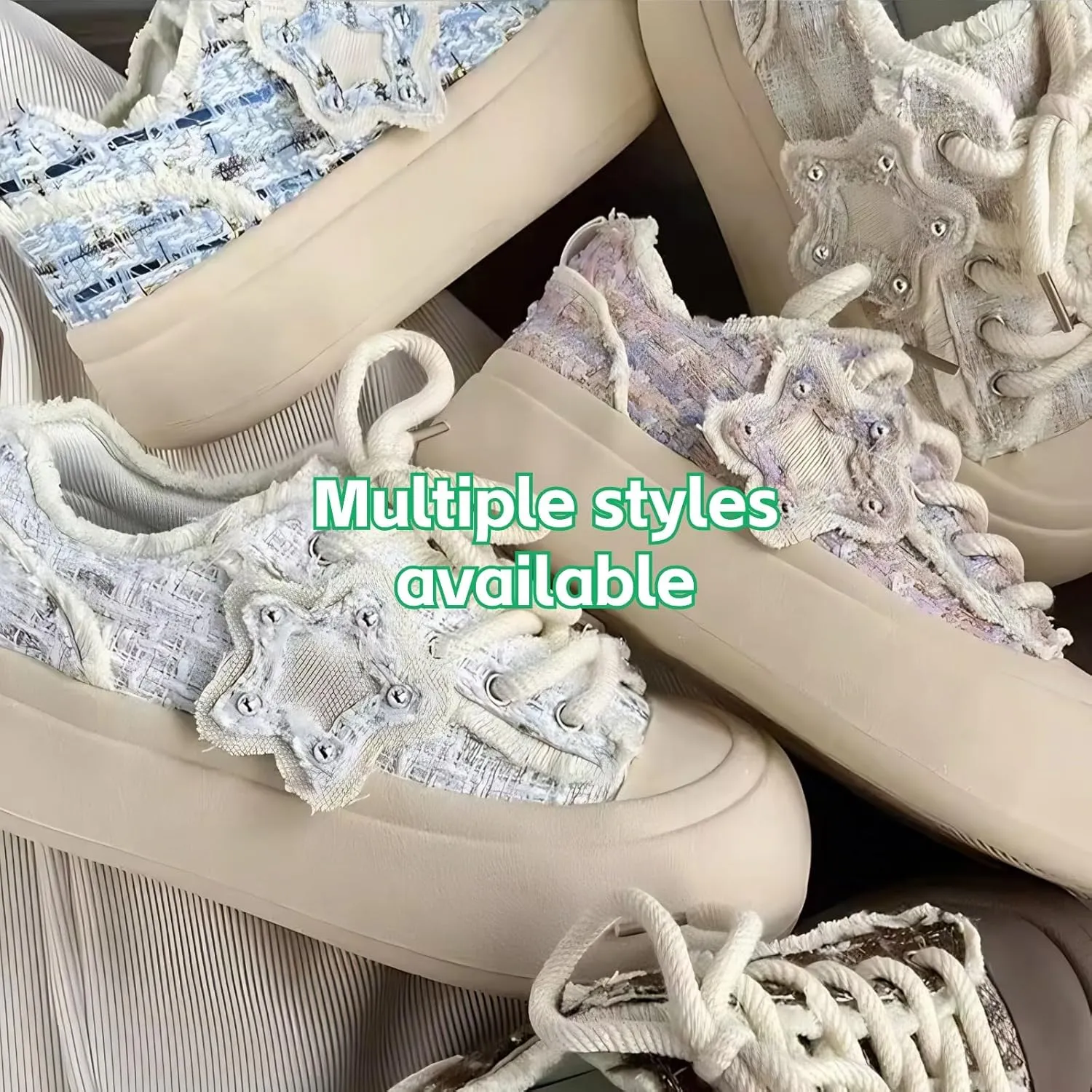 Star Shoes Walking Sneakers for Women Chunky Whimsical Stars Trendy Playful Premium Fabric Anti-Collision Toe Comfort Insole Non-Slip Sole 7 Colors US4-8