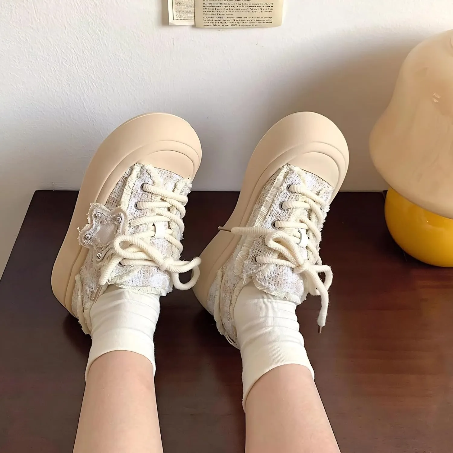 Star Shoes Walking Sneakers for Women Chunky Whimsical Stars Trendy Playful Premium Fabric Anti-Collision Toe Comfort Insole Non-Slip Sole 7 Colors US4-8
