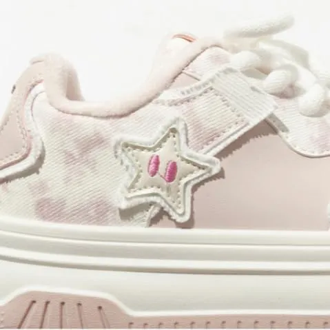 Star Shoes Walking Sneakers for Women Pink Fuzzy Lined Platform Low Top Round Toe Sneakers with Cute Plush Pink Stars US5.5-8