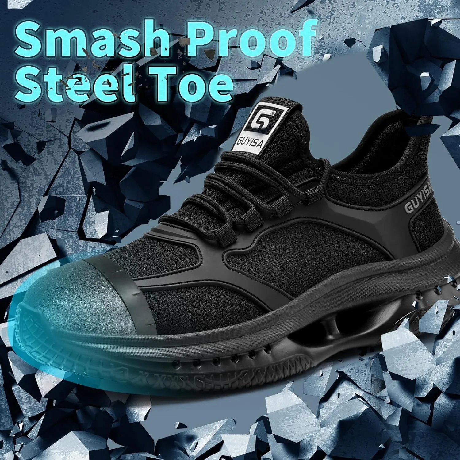 Steel Toe Shoes for Men Breathable Work Shoes Lightweight Steel Toe Sneakers Indestructible Construction Safety Shoes Smash Puncture Proof Steel Toe Work Shoes for Men Women