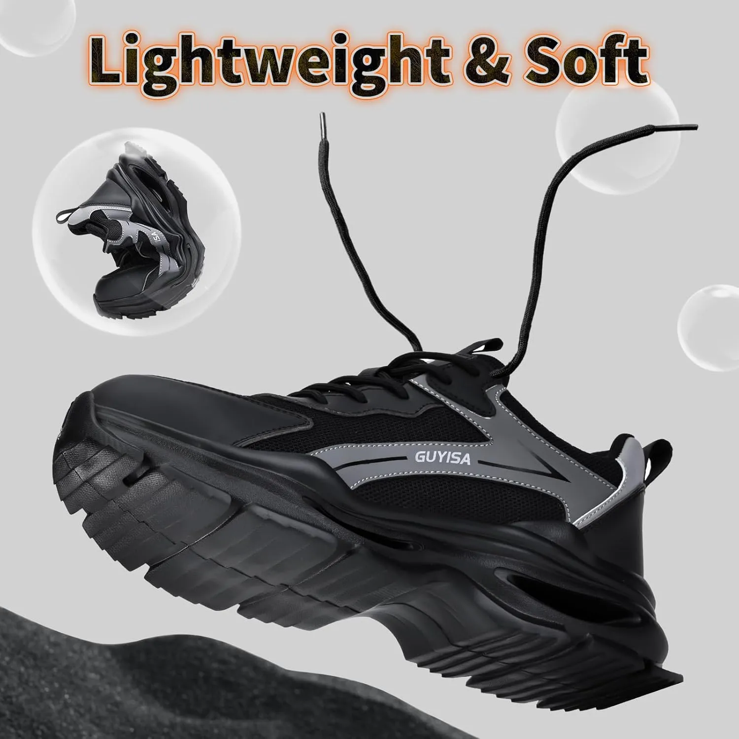 Steel Toe Shoes for Men Breathable Work Shoes Lightweight Steel Toe Sneakers Indestructible Construction Safety Shoes Smash Puncture Proof Steel Toe Work Shoes for Men Women