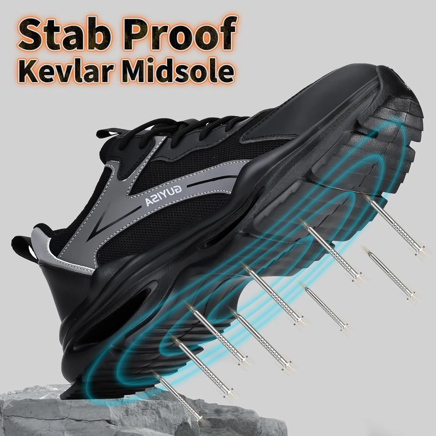 Steel Toe Shoes for Men Breathable Work Shoes Lightweight Steel Toe Sneakers Indestructible Construction Safety Shoes Smash Puncture Proof Steel Toe Work Shoes for Men Women