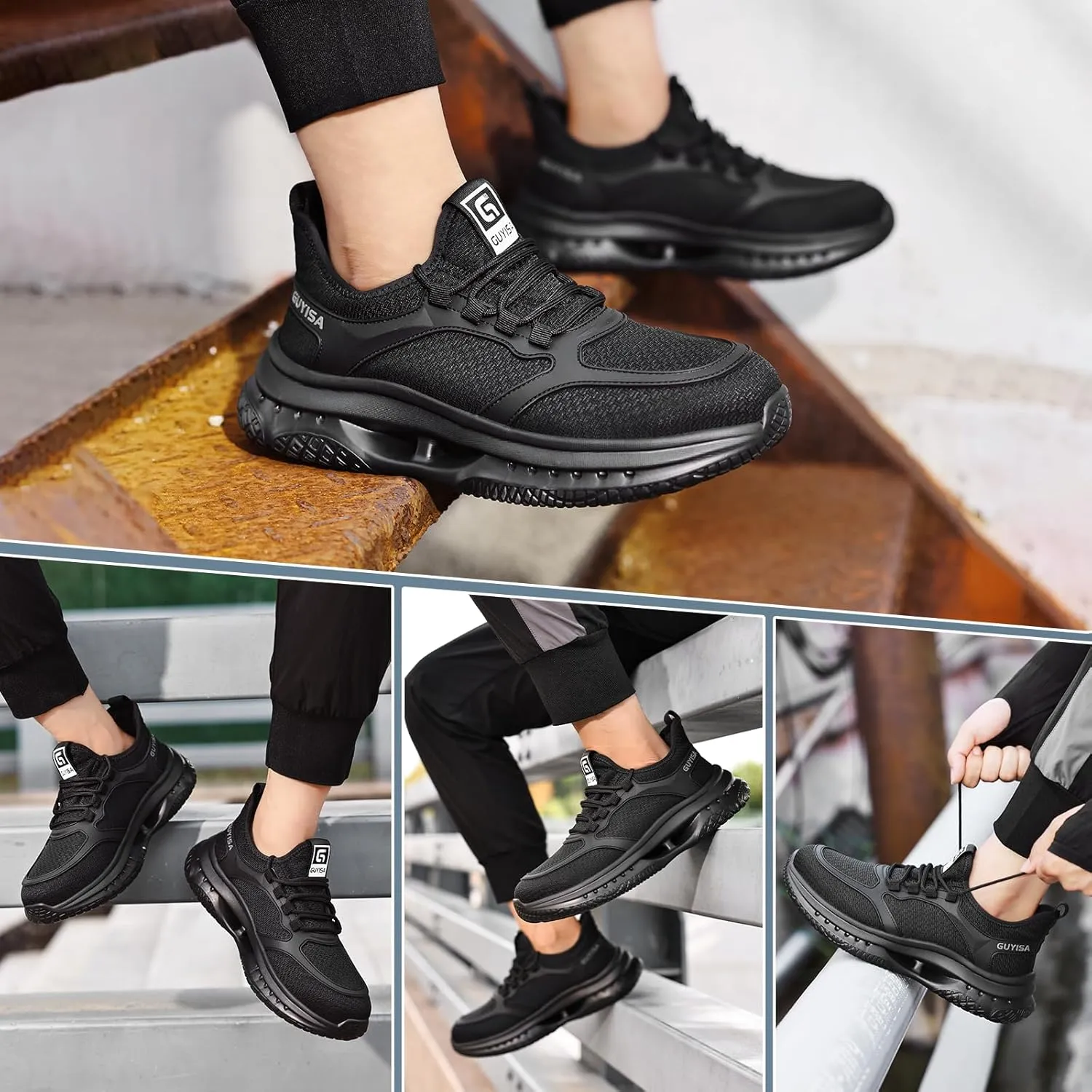 Steel Toe Shoes for Men Breathable Work Shoes Lightweight Steel Toe Sneakers Indestructible Construction Safety Shoes Smash Puncture Proof Steel Toe Work Shoes for Men Women