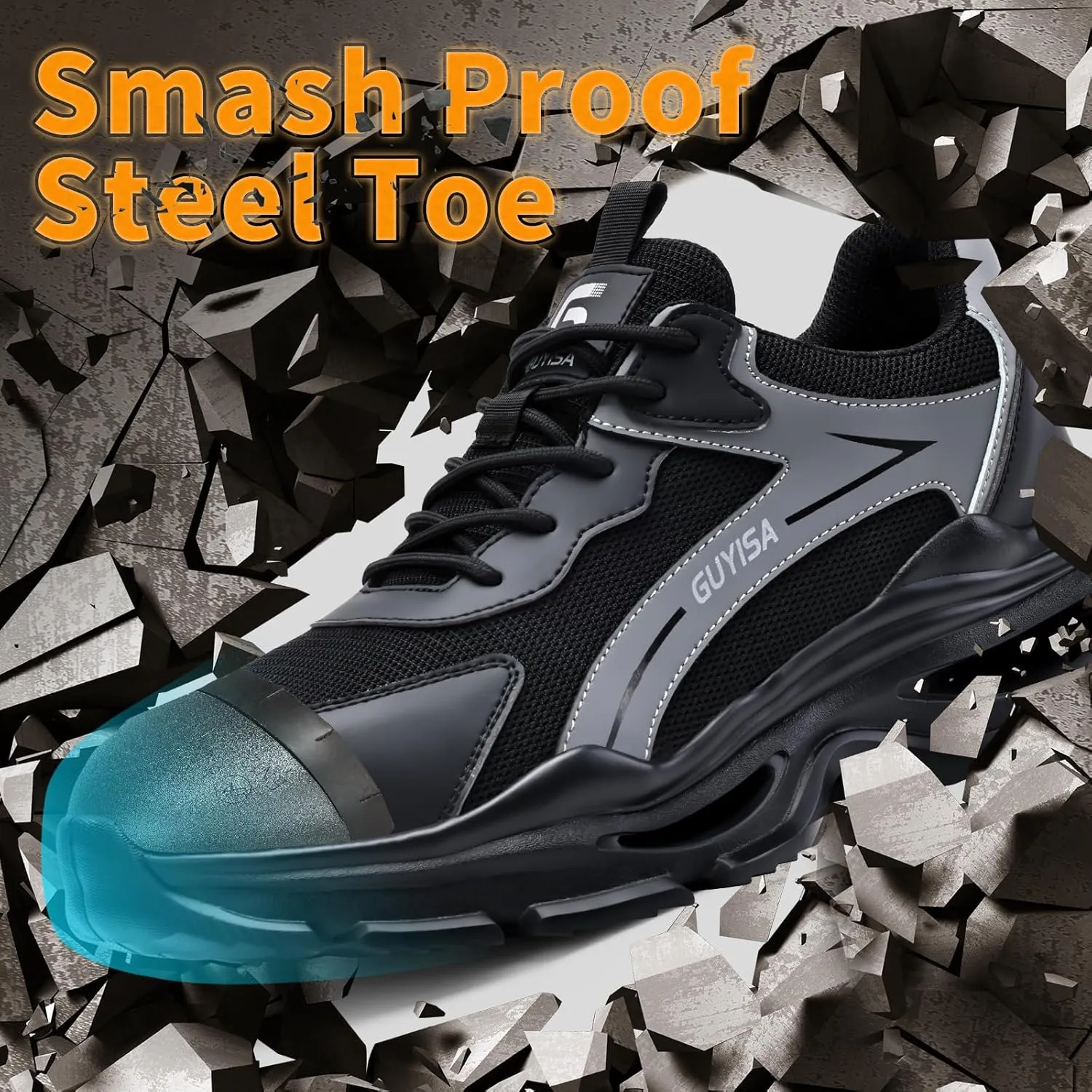 Steel Toe Shoes for Men Breathable Work Shoes Lightweight Steel Toe Sneakers Indestructible Construction Safety Shoes Smash Puncture Proof Steel Toe Work Shoes for Men Women
