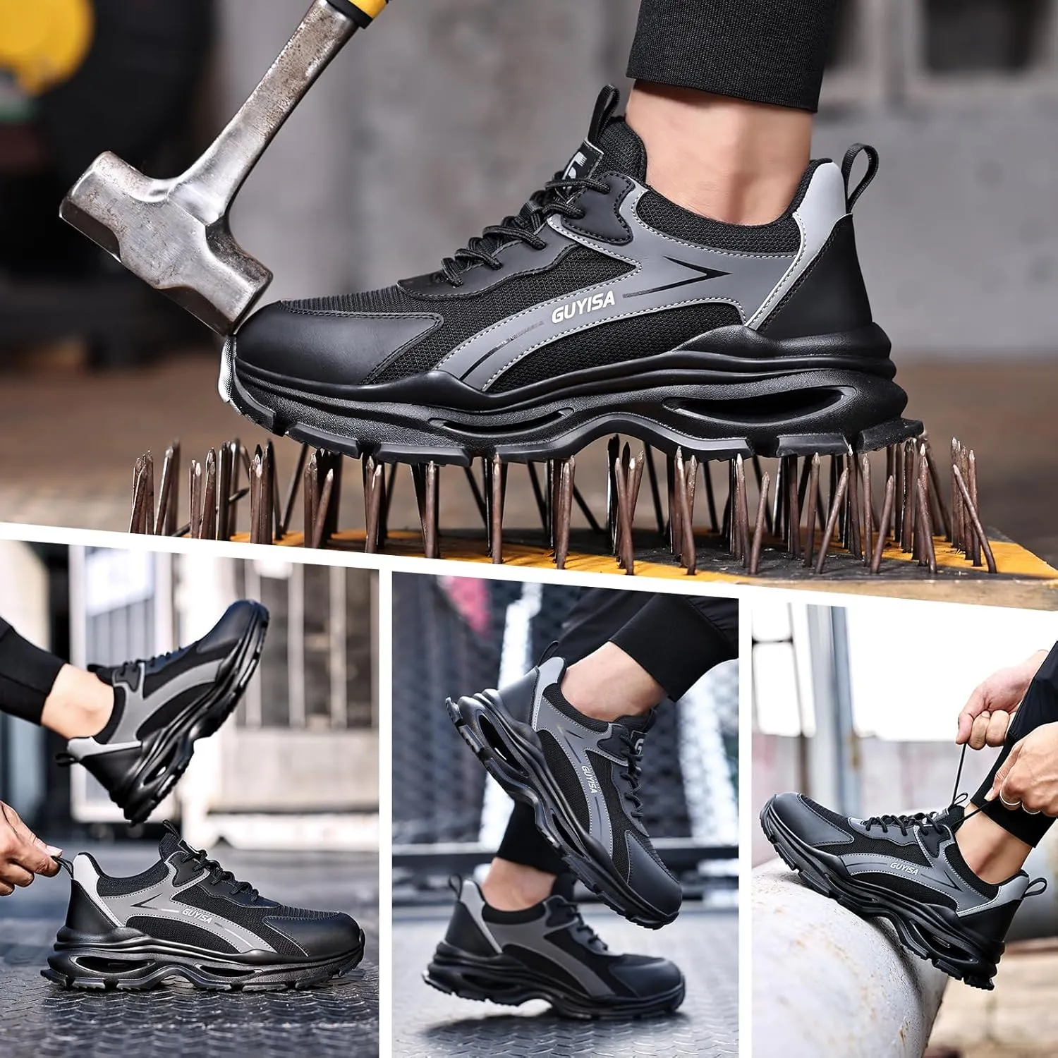 Steel Toe Shoes for Men Breathable Work Shoes Lightweight Steel Toe Sneakers Indestructible Construction Safety Shoes Smash Puncture Proof Steel Toe Work Shoes for Men Women