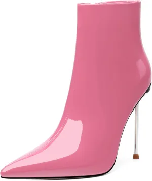 Stiletto High Heel Ankle Booties For Women Side Zipper Pointed Toe Patent Boots Elegante Fashion Comfy Dressy Fall Winter Shoes
