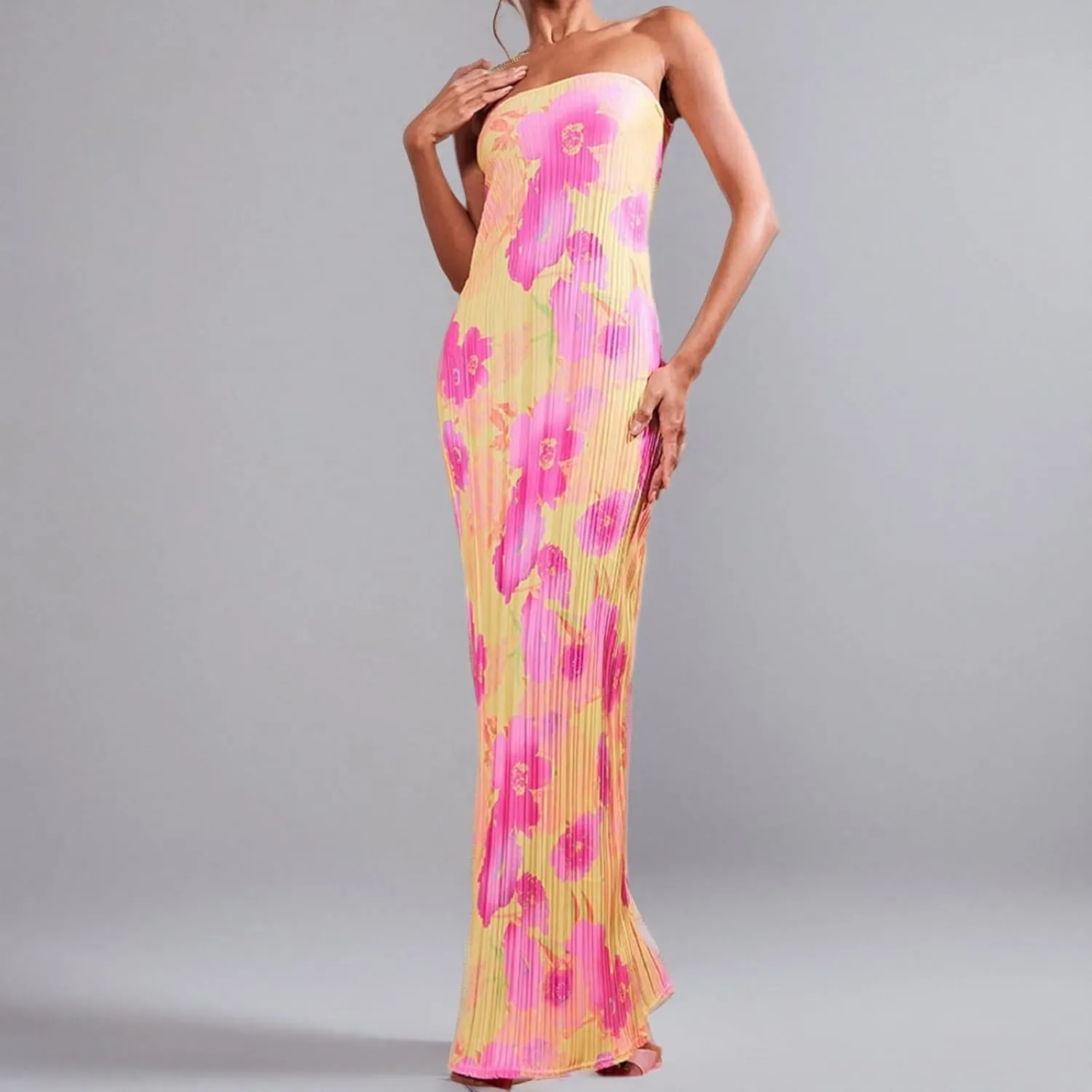 Strapless Tube Top Long Dresses for Women Backless Sleeveless Off Shoulder Bodycon Maxi Bandeau Dress Party Clubwear