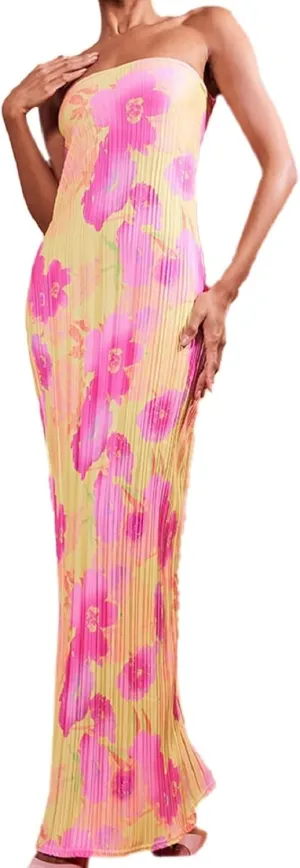 Strapless Tube Top Long Dresses for Women Backless Sleeveless Off Shoulder Bodycon Maxi Bandeau Dress Party Clubwear