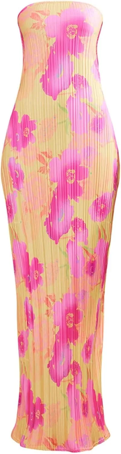 Strapless Tube Top Long Dresses for Women Backless Sleeveless Off Shoulder Bodycon Maxi Bandeau Dress Party Clubwear