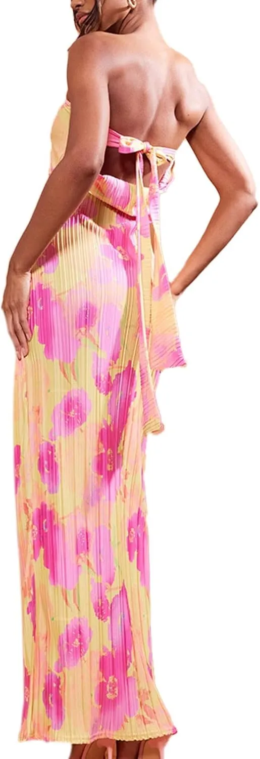 Strapless Tube Top Long Dresses for Women Backless Sleeveless Off Shoulder Bodycon Maxi Bandeau Dress Party Clubwear