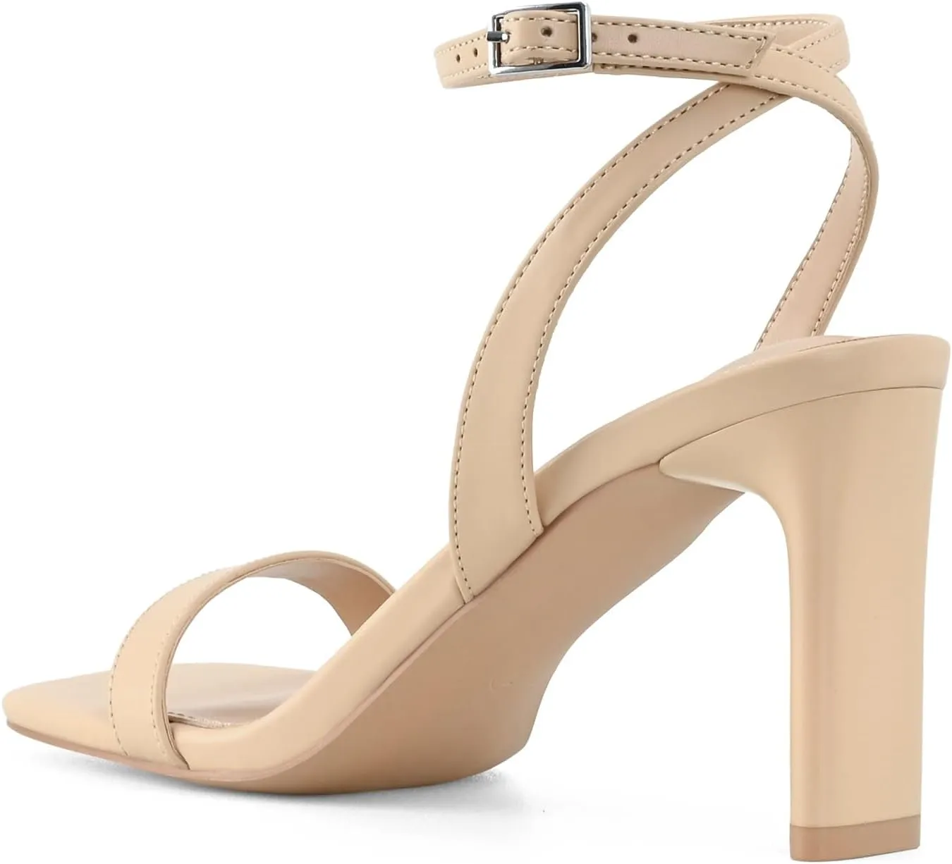 Strappy Heels for Women Block Chunky High Heels Square Toe Ankle Buckle Sandals