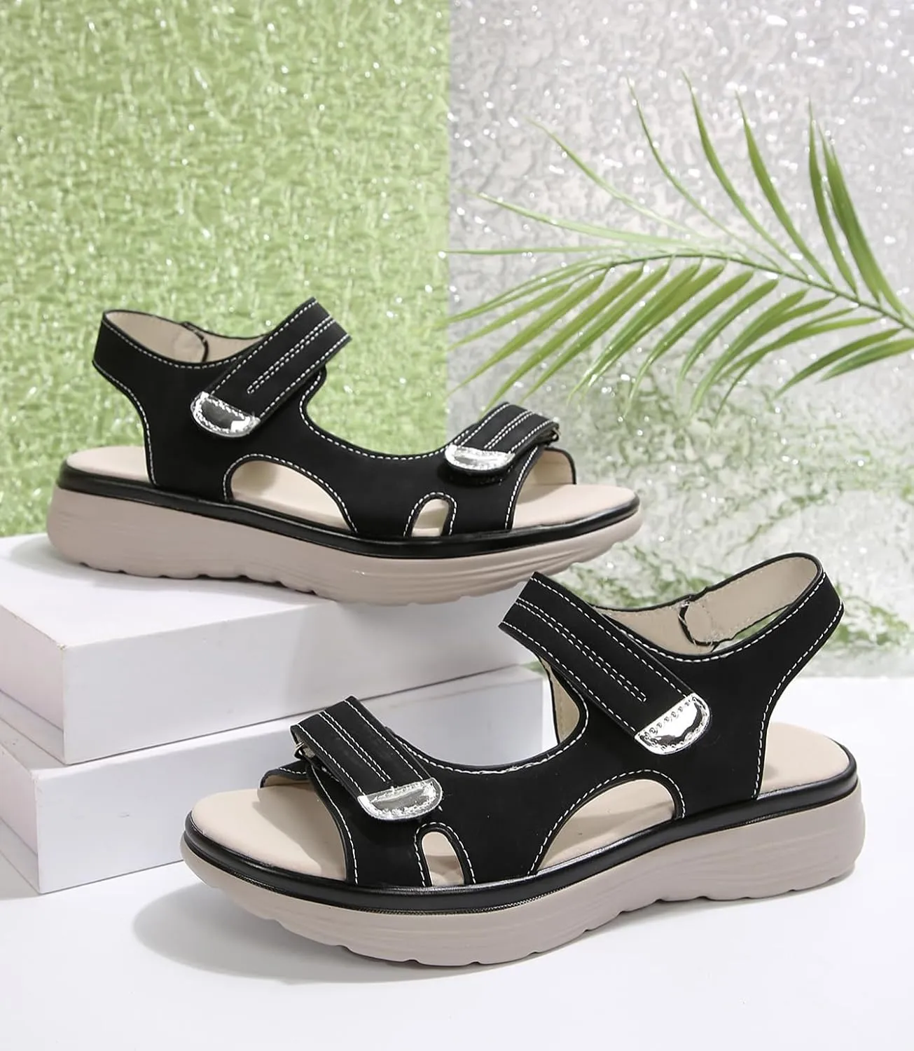 Summer 2025 new sandals women's wedge heel lightweight buckle beach shoes outdoor comfortable platform sandals, wear-resistant, lightweight, skin-friendly, breathable and comfortable