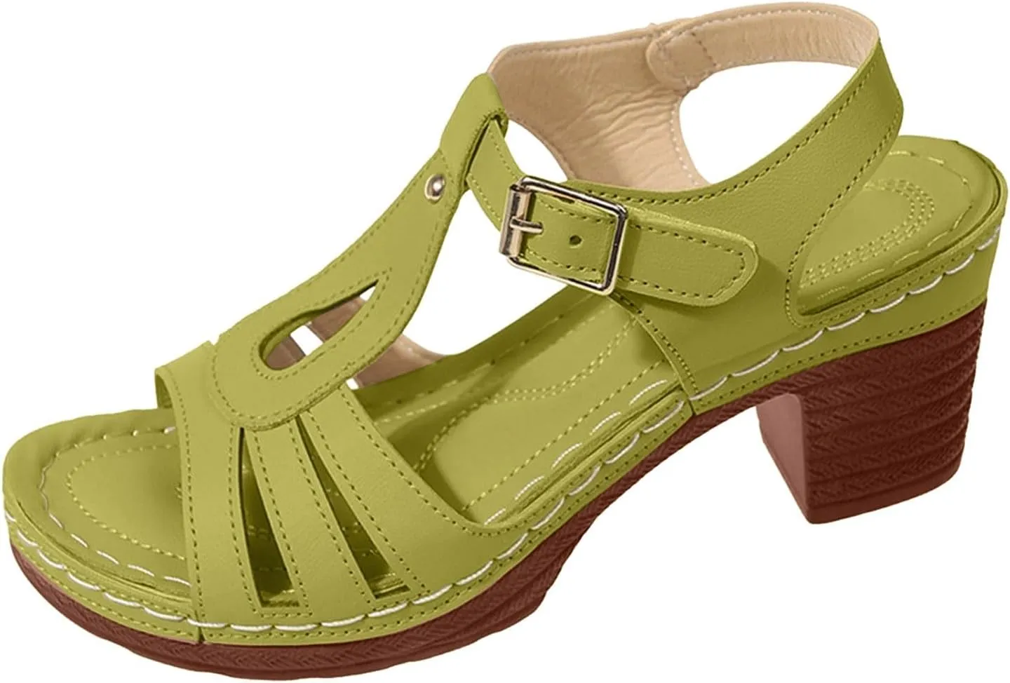 Summer Sandals for Women 2025 Chunky Heel Dressy,Fashion Sides Hollow Block Heel Comfort Open Toe Strappy Sandal Ankle Strap Stacked Platform Heeled Mules Wedges Heels