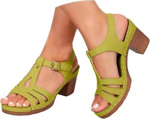 Summer Sandals for Women 2025 Chunky Heel Dressy,Fashion Sides Hollow Block Heel Comfort Open Toe Strappy Sandal Ankle Strap Stacked Platform Heeled Mules Wedges Heels