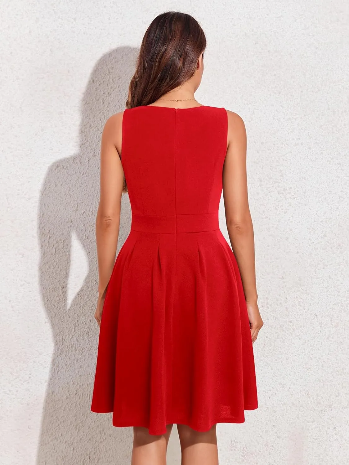 Sureple Women's Retro Sleeveless Swing Casual Work Party Dress with Pockets