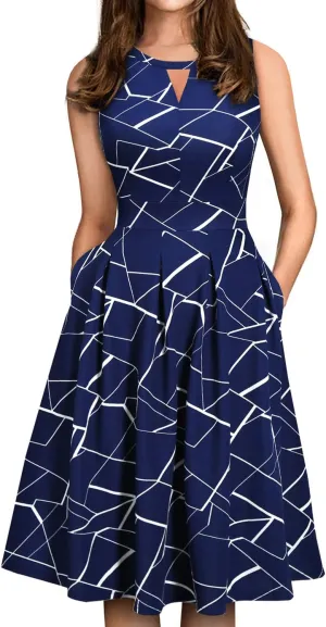 Sureple Women's Retro Sleeveless Swing Casual Work Party Dress with Pockets